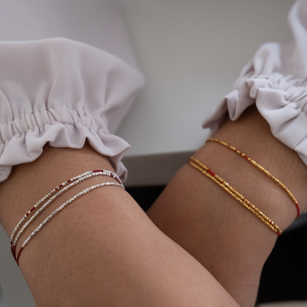 Delicate Gold on Red Silk friendship bracelet – Vivien Frank Designs