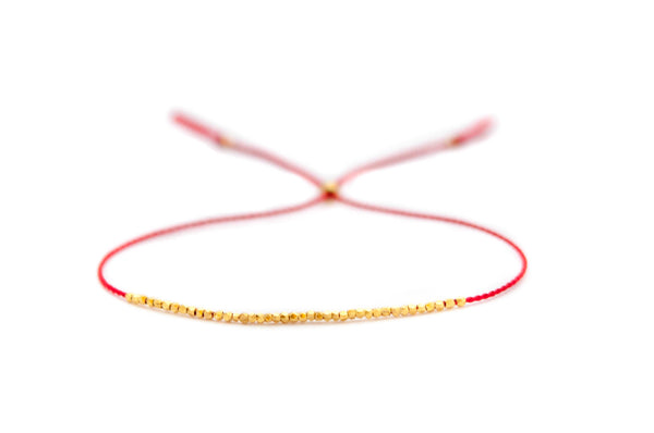 Silk red string bracelet. 24k gold vermeil red string . Pure