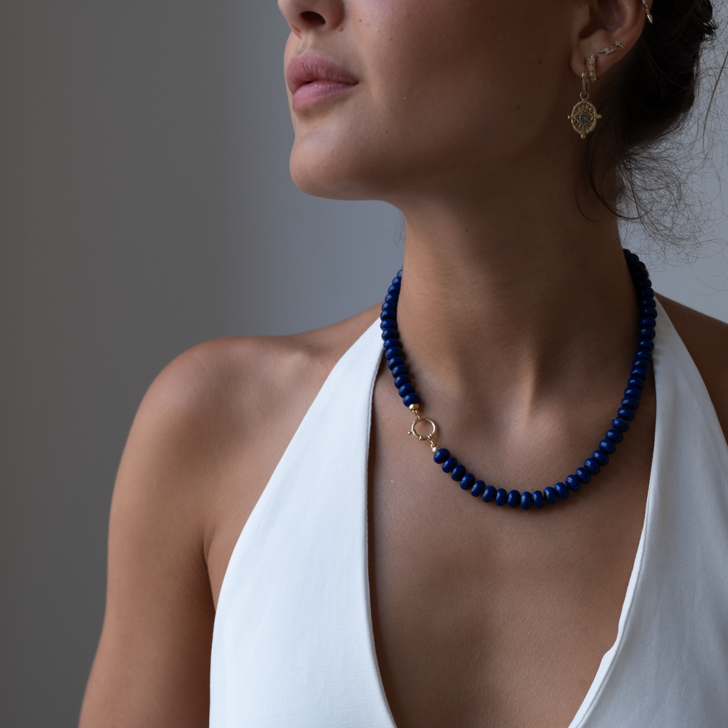 Natural Micro Faceted Lapis Lazuli, Sterling Silver outlets or 14k Goldfield Handmade necklace with Pendant, knotted, 18 