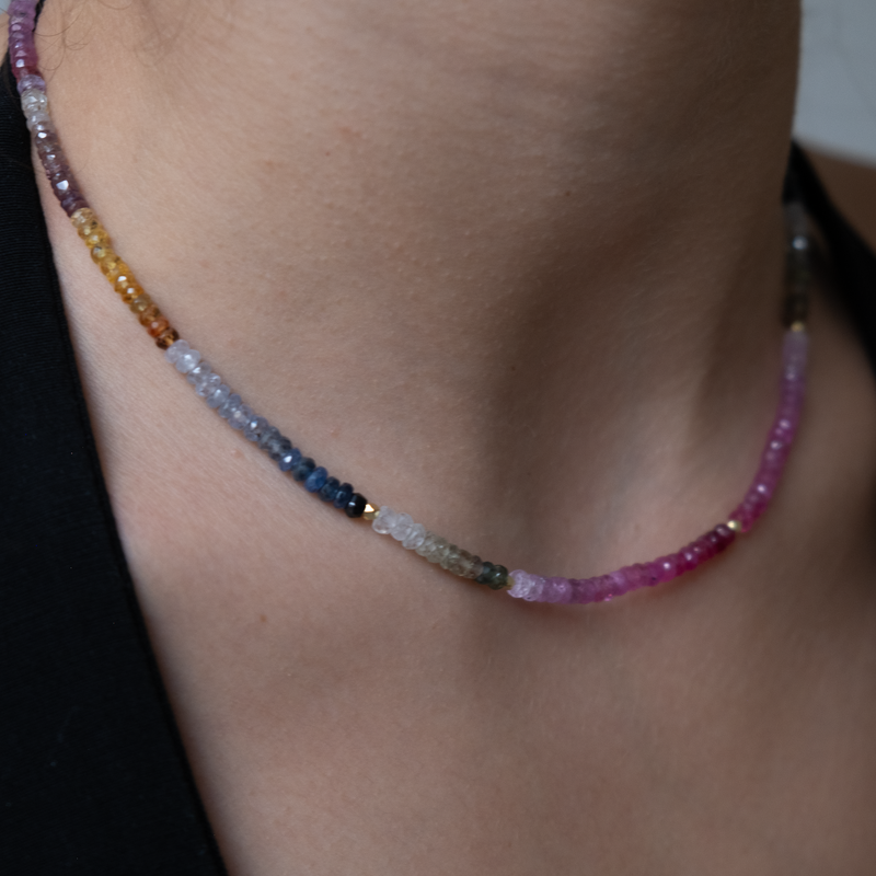 14k Gold Sapphire multi color Necklace