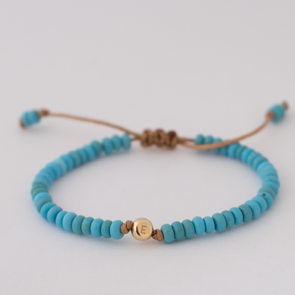 Turquoise initial bracelet 9k gold