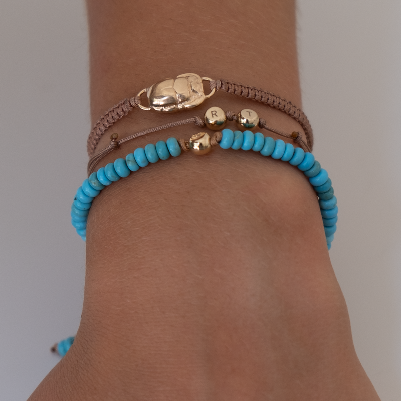 Turquoise initial bracelet 9k gold