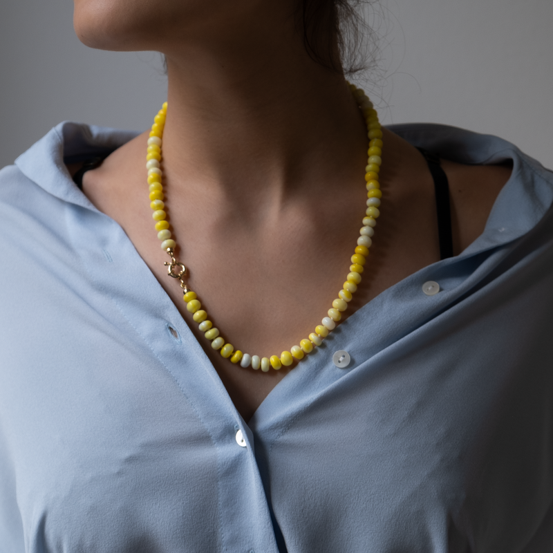 Knotted yellow opal necklace