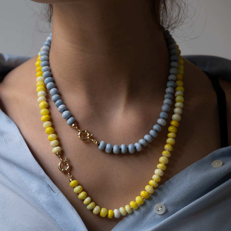 Knotted yellow opal necklace