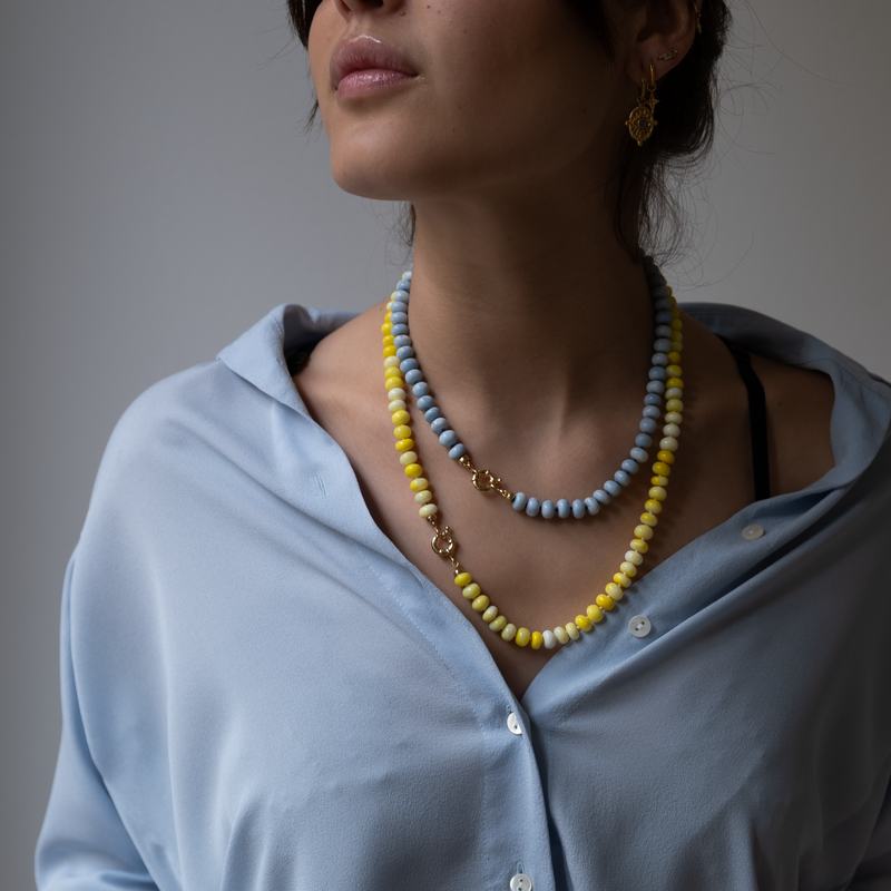 Knotted yellow opal necklace