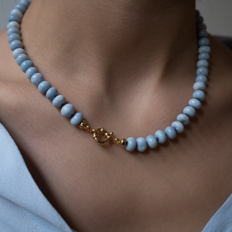 Blue Opal gemstone necklace 14k gold