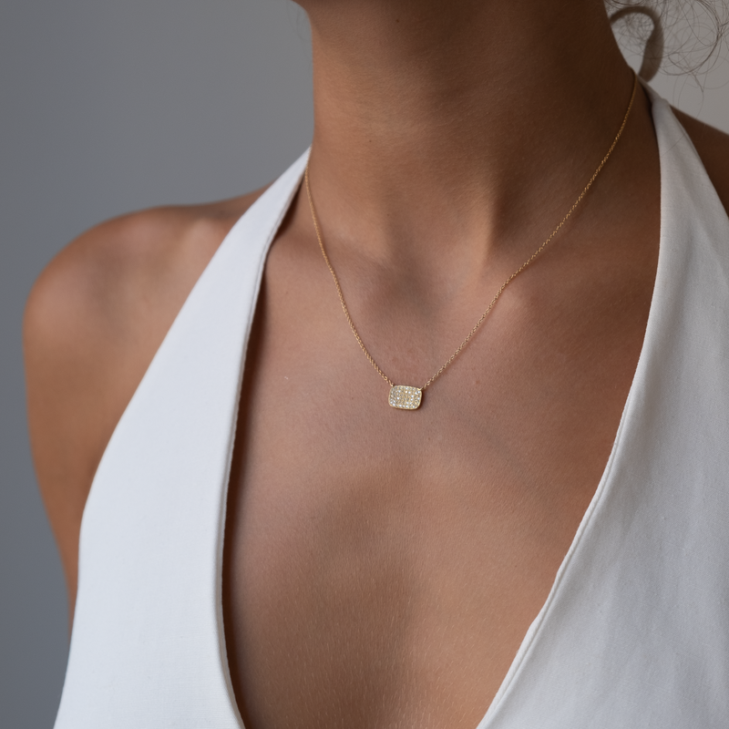 Diamond necklace, diamand plate necklace, pave diamond necklace, gift for her, 14k gold necklace