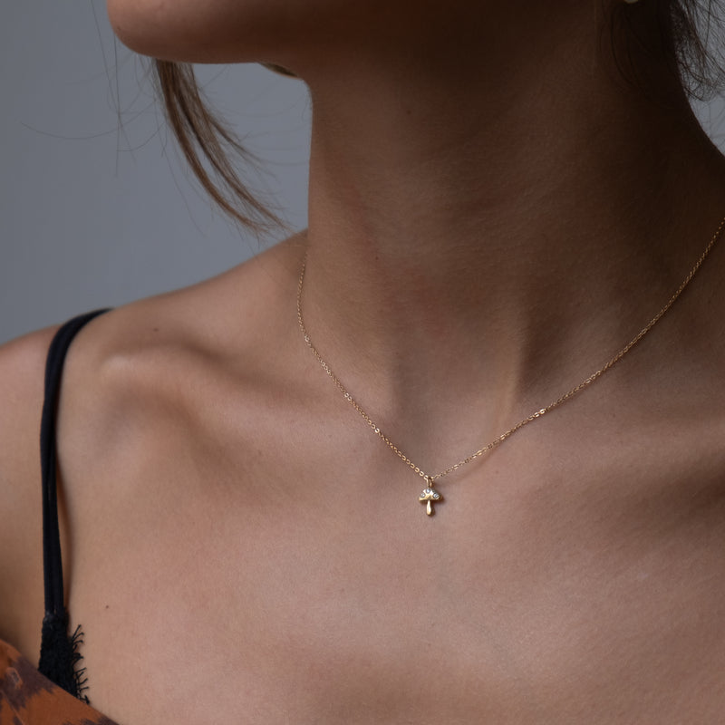 14k Gold diamond mushroom pendant necklace