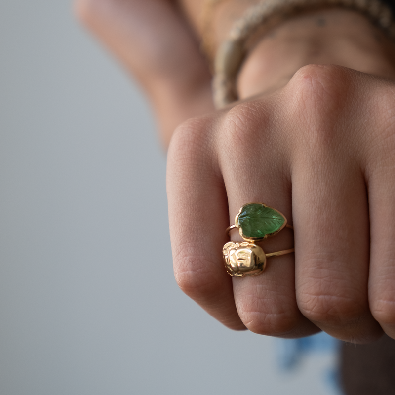 14k gold leaf ring, Tsavorit ring, Tsavorit gemstone ring, stacking ring