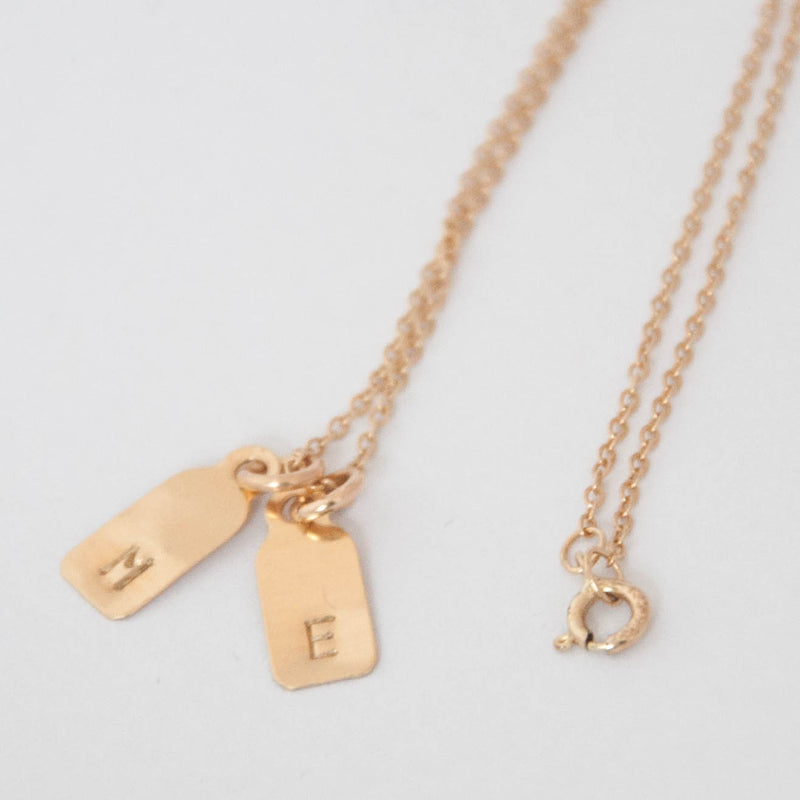 Dainty Initial Necklace Tags in solid gold – Vivien Frank Designs